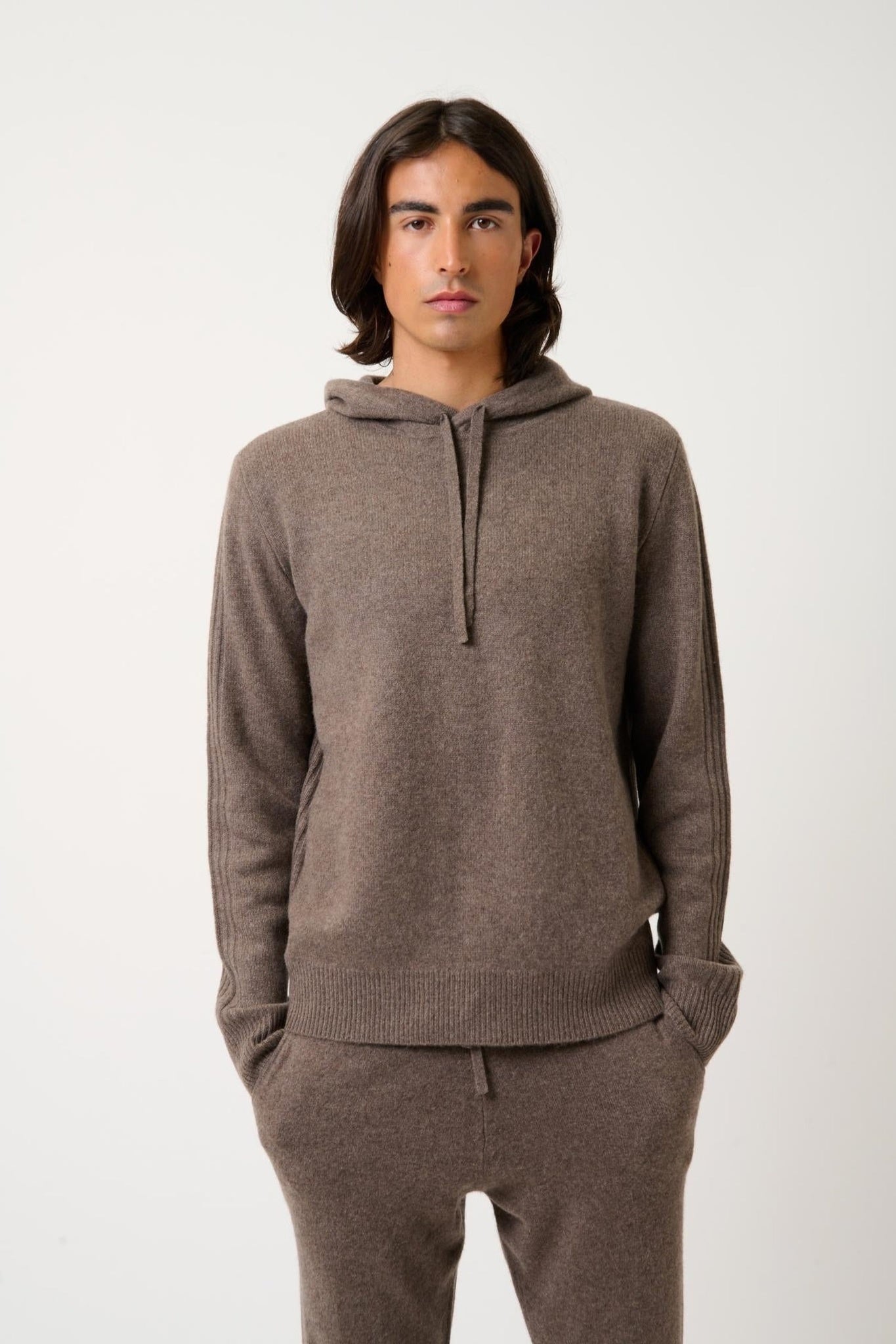 BENDT 4-thread taupe mottled hoodie 100% cashmere