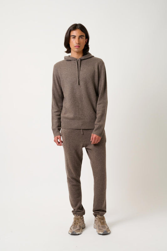 BENDT 4-thread taupe mottled hoodie 100% cashmere