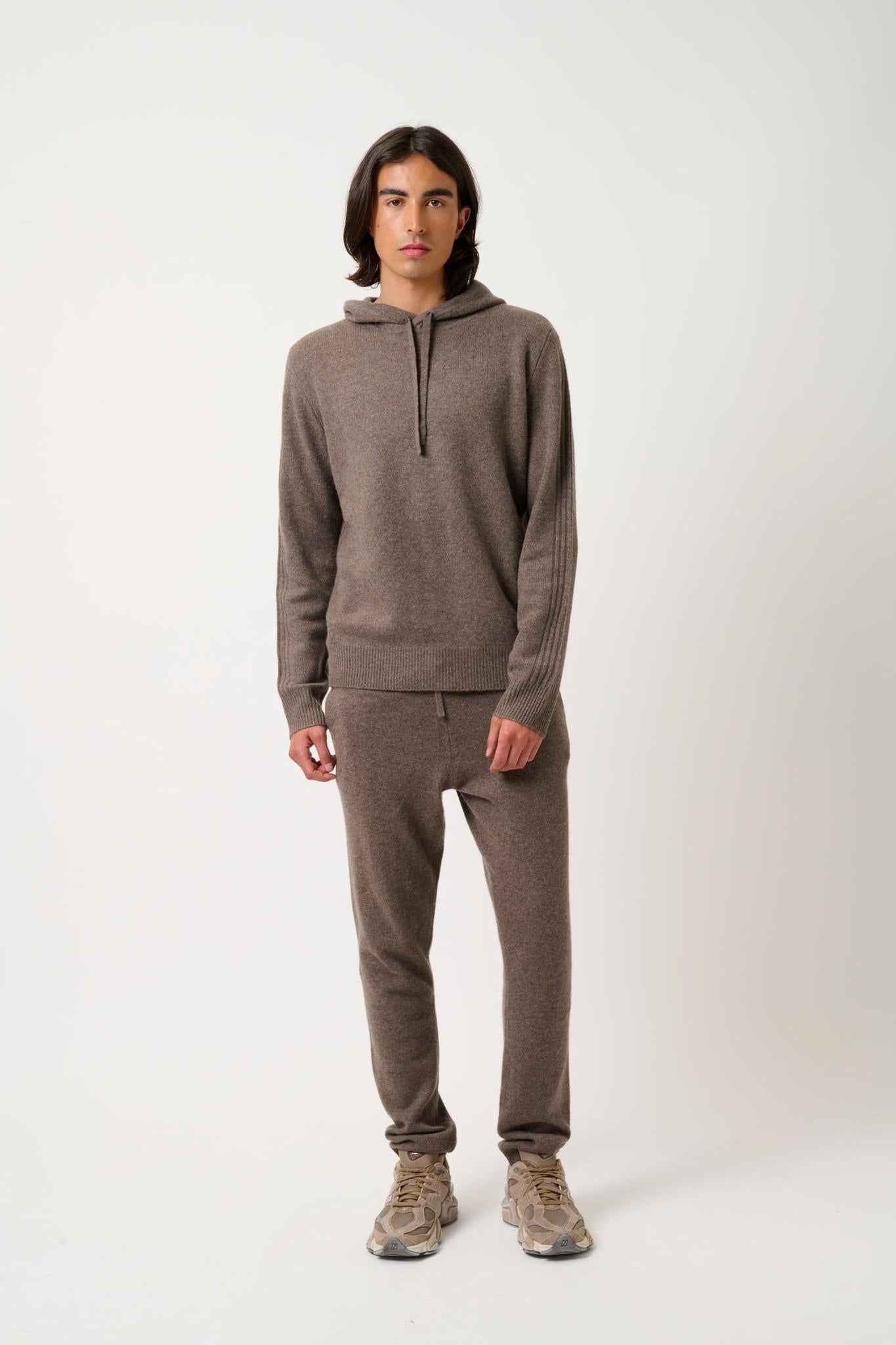 BENDT 4-thread taupe mottled hoodie 100% cashmere