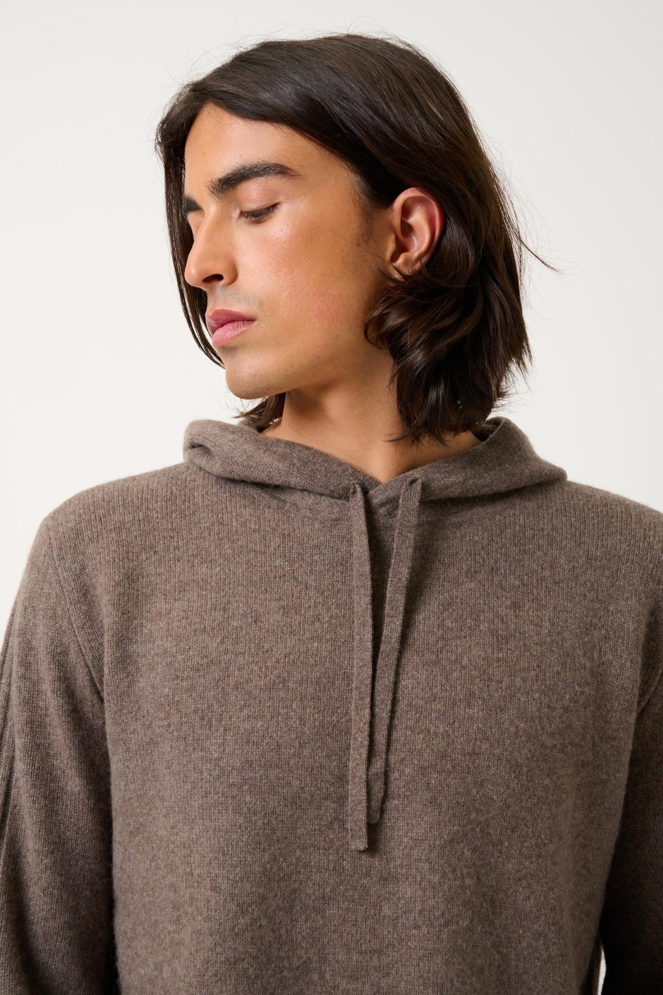 BENDT 4-thread taupe mottled hoodie 100% cashmere