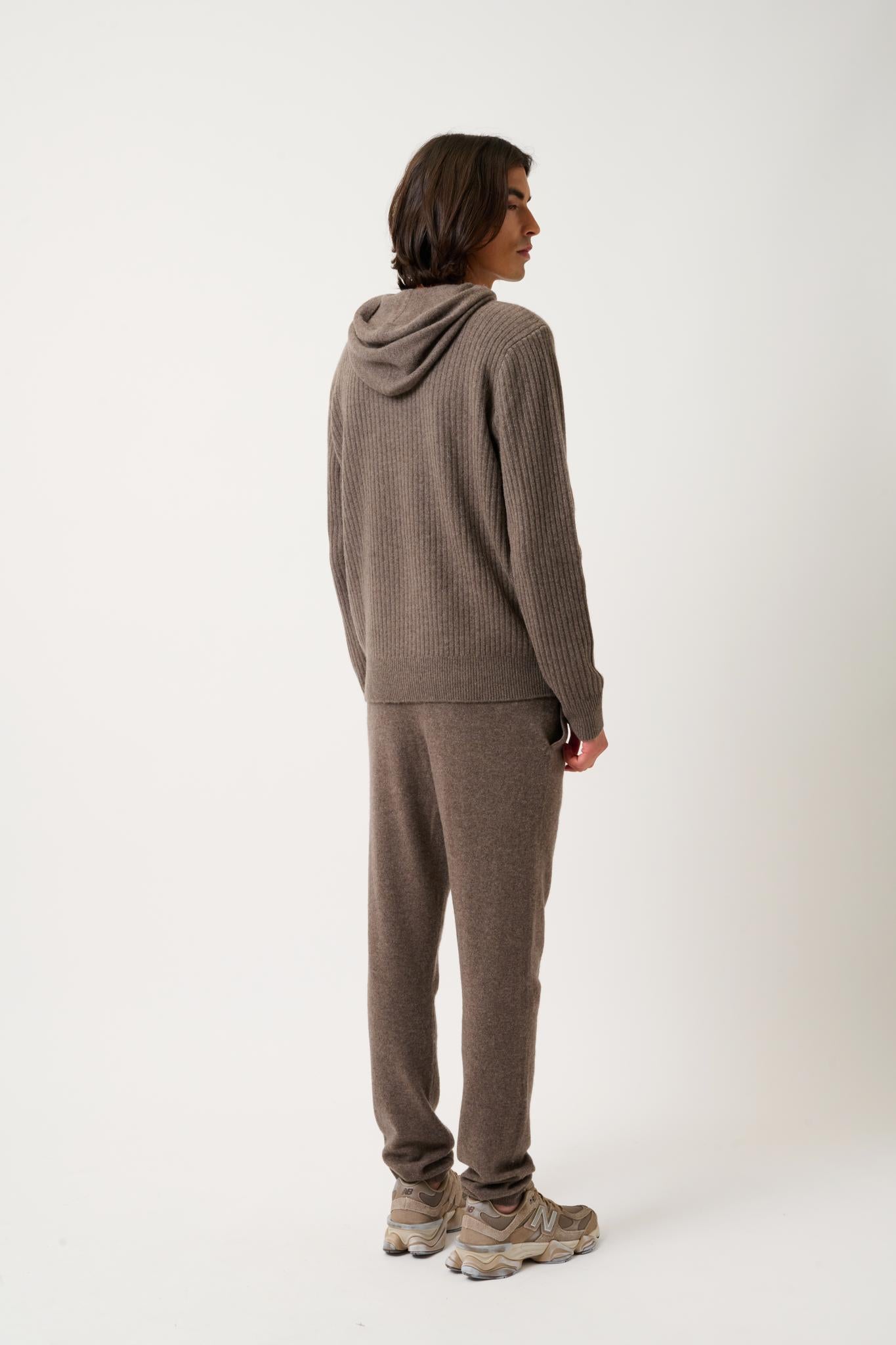 BENDT 4-thread taupe mottled hoodie 100% cashmere