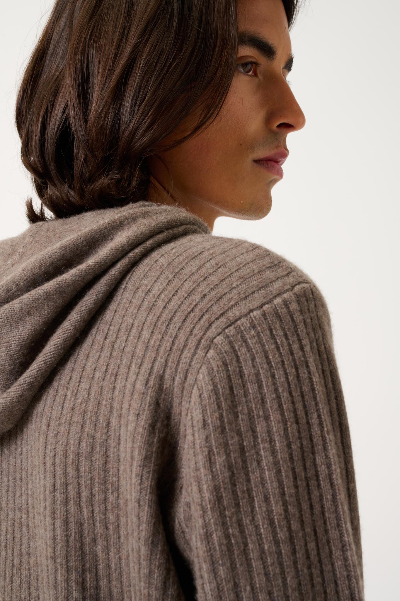 BENDT 4-thread taupe mottled hoodie 100% cashmere