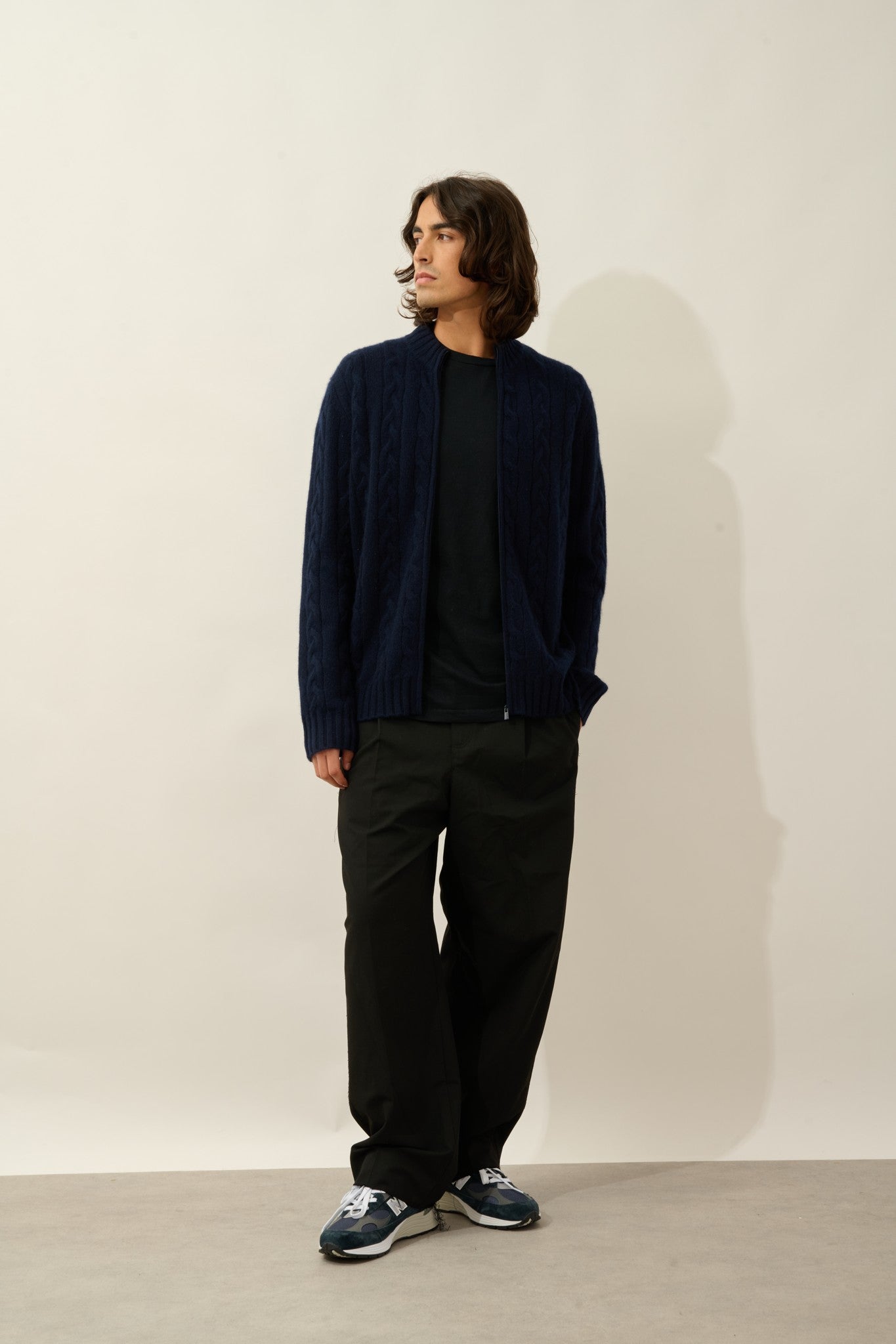 bertil gilet zippé col camionneur 6 fils navy 100% cachemire