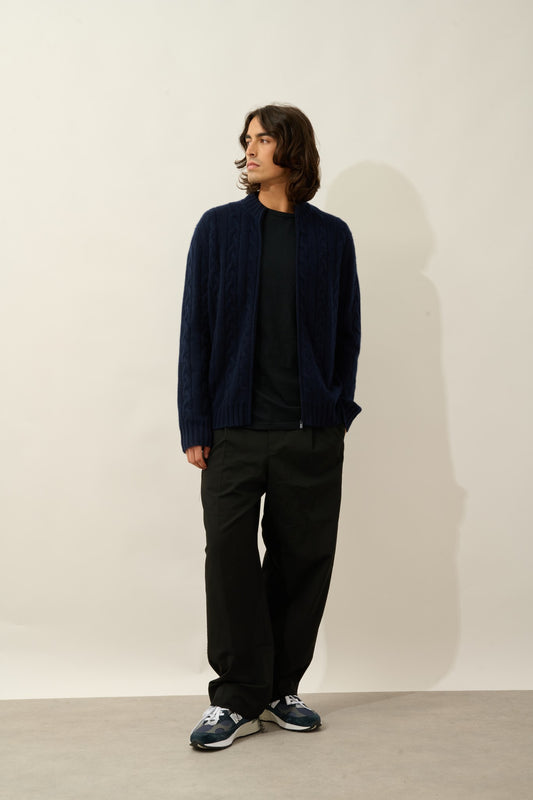 bertil gilet zippé col camionneur 6 fils navy 100% cachemire