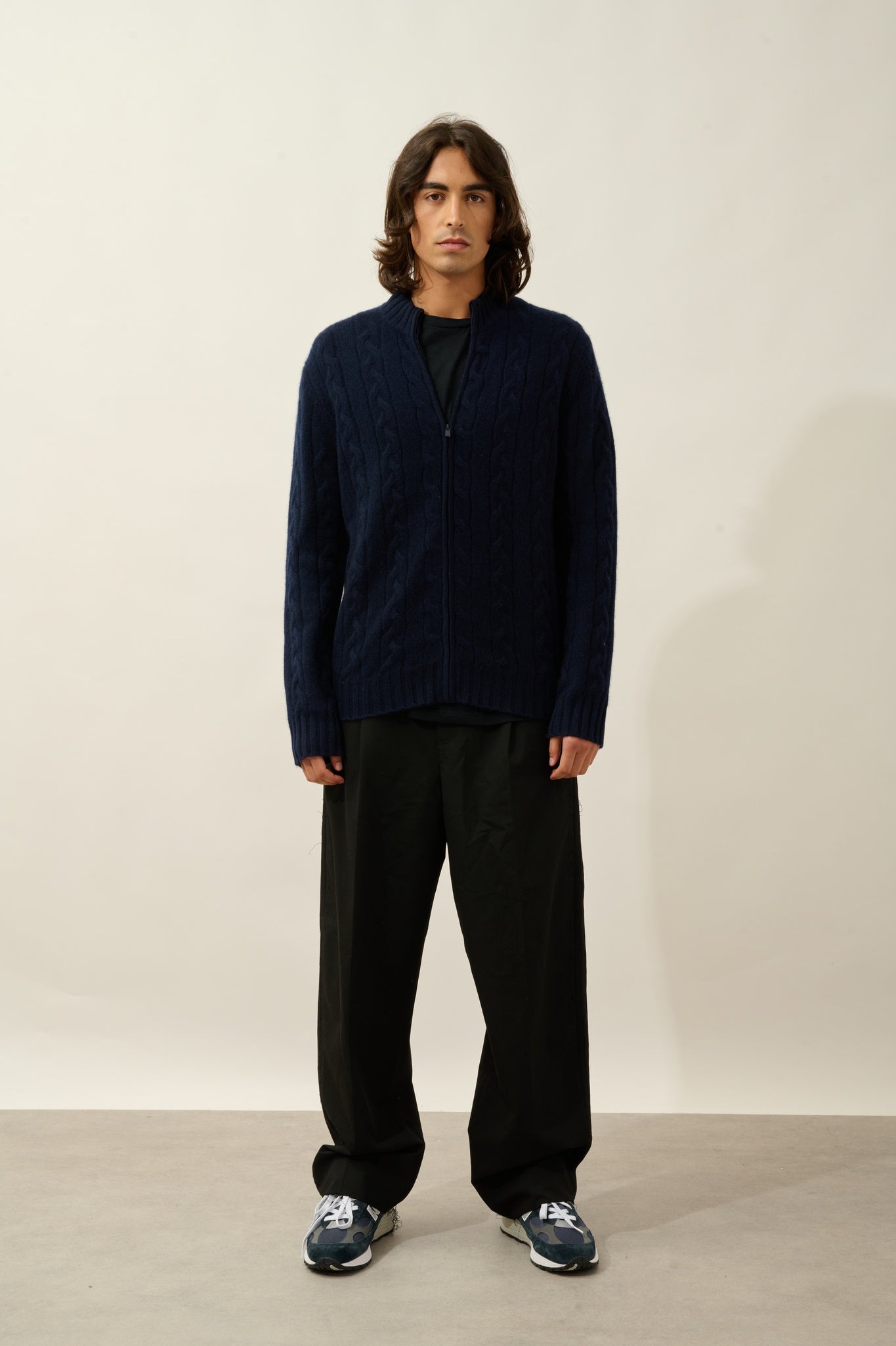 BERTIL gilet zippé col camionneur 6 fils navy 100% cachemire