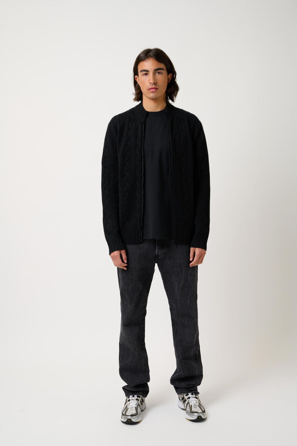 BERTIL 6-thread-count zipped cardigan in black 100% cashmere
