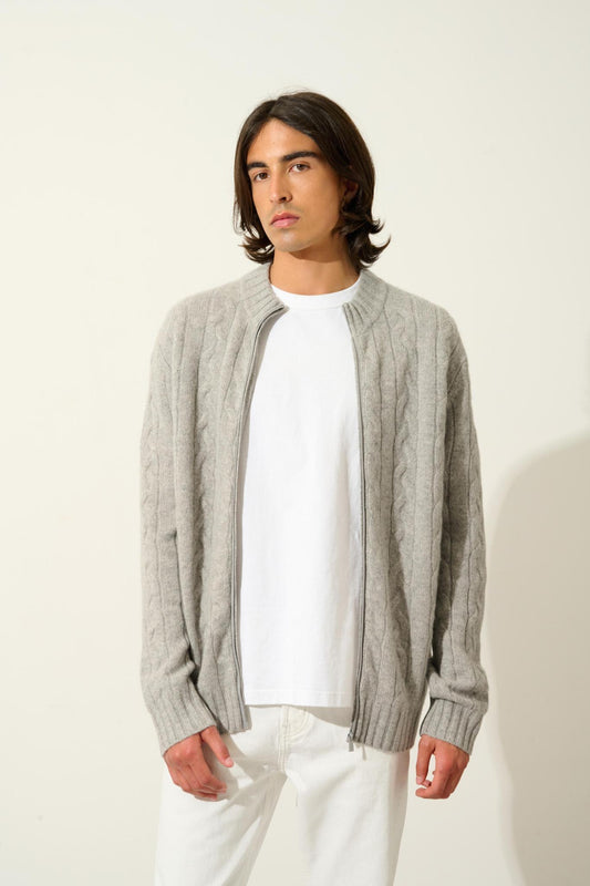 BERTIL zipped cardigan with trucker collar 6 threads nuage chiné 100% cashmere