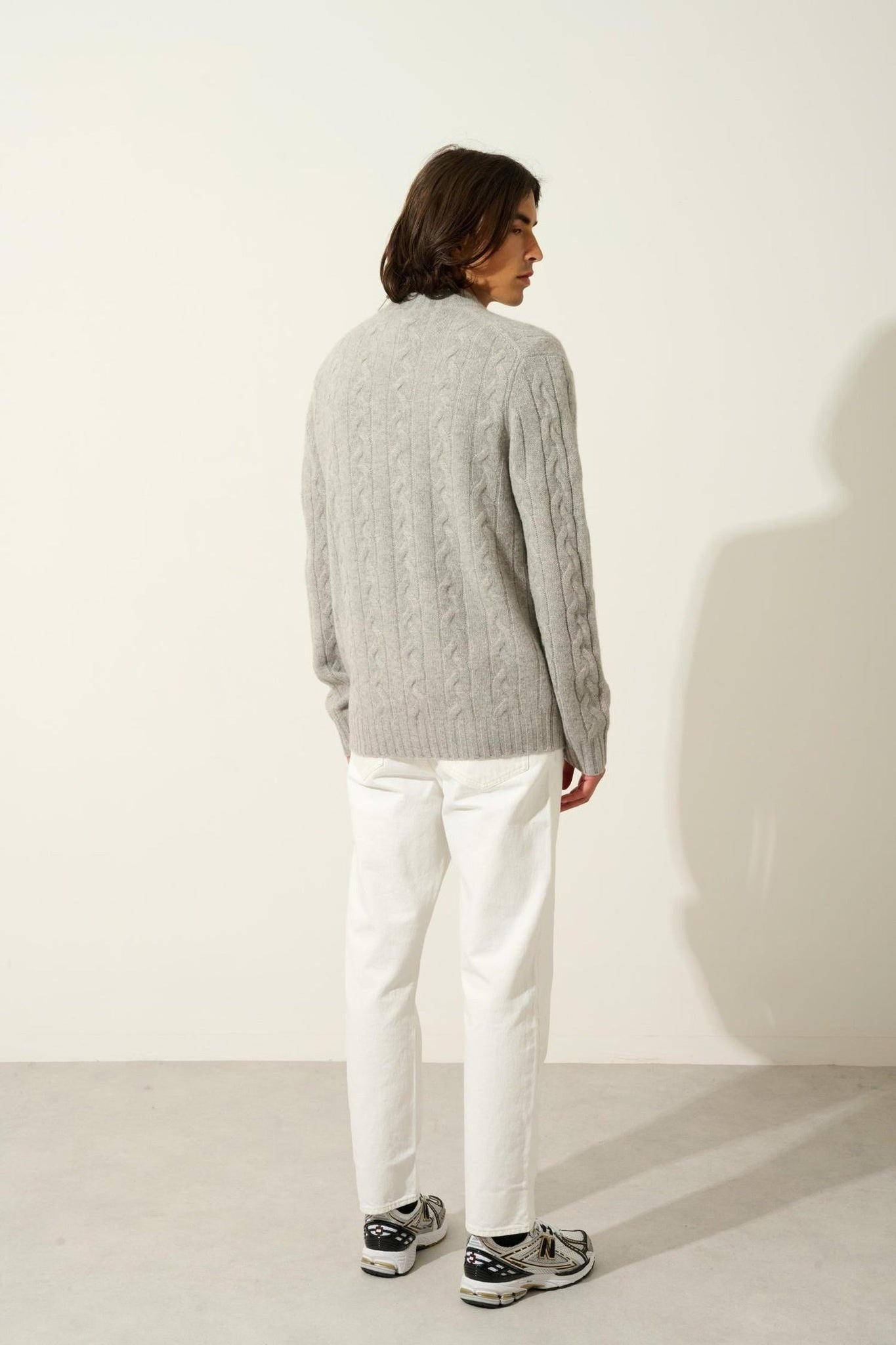 BERTIL zipped cardigan with trucker collar 6 threads nuage chiné 100% cashmere