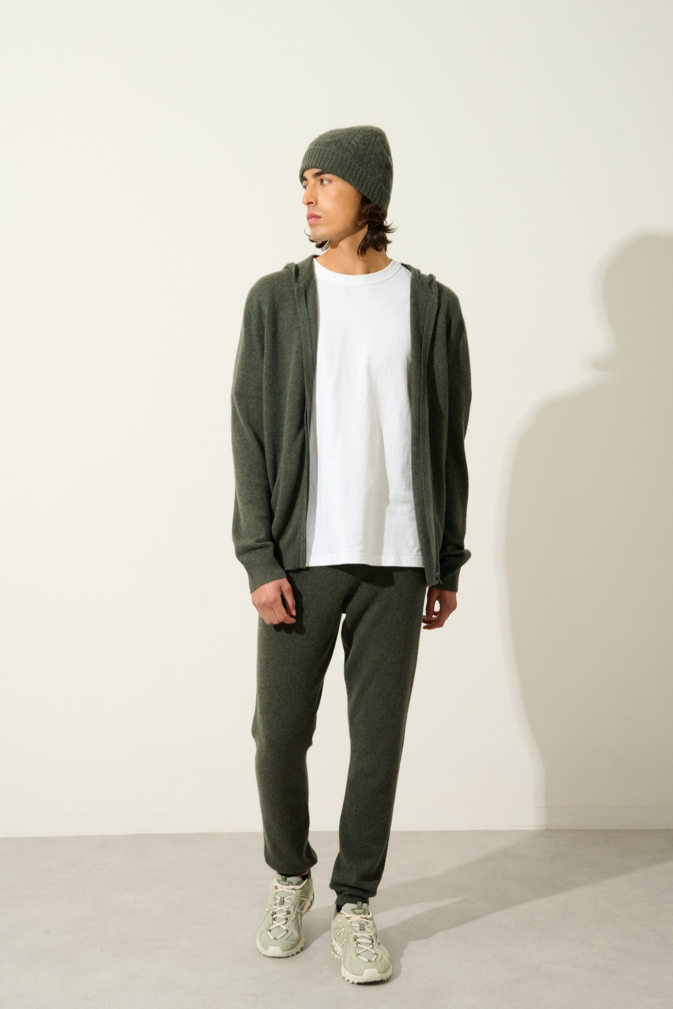 BICHET jogging kaki chiné 100% cachemire