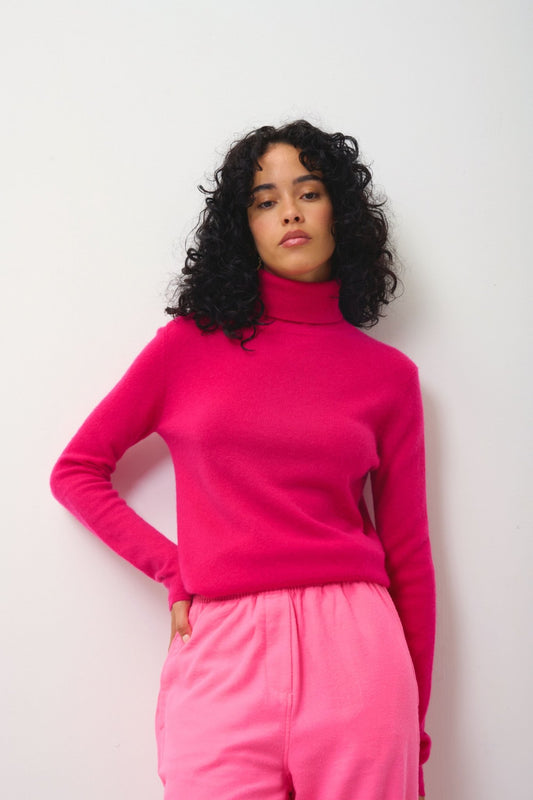BISE fuchsia turtleneck sweater 100% cashmere