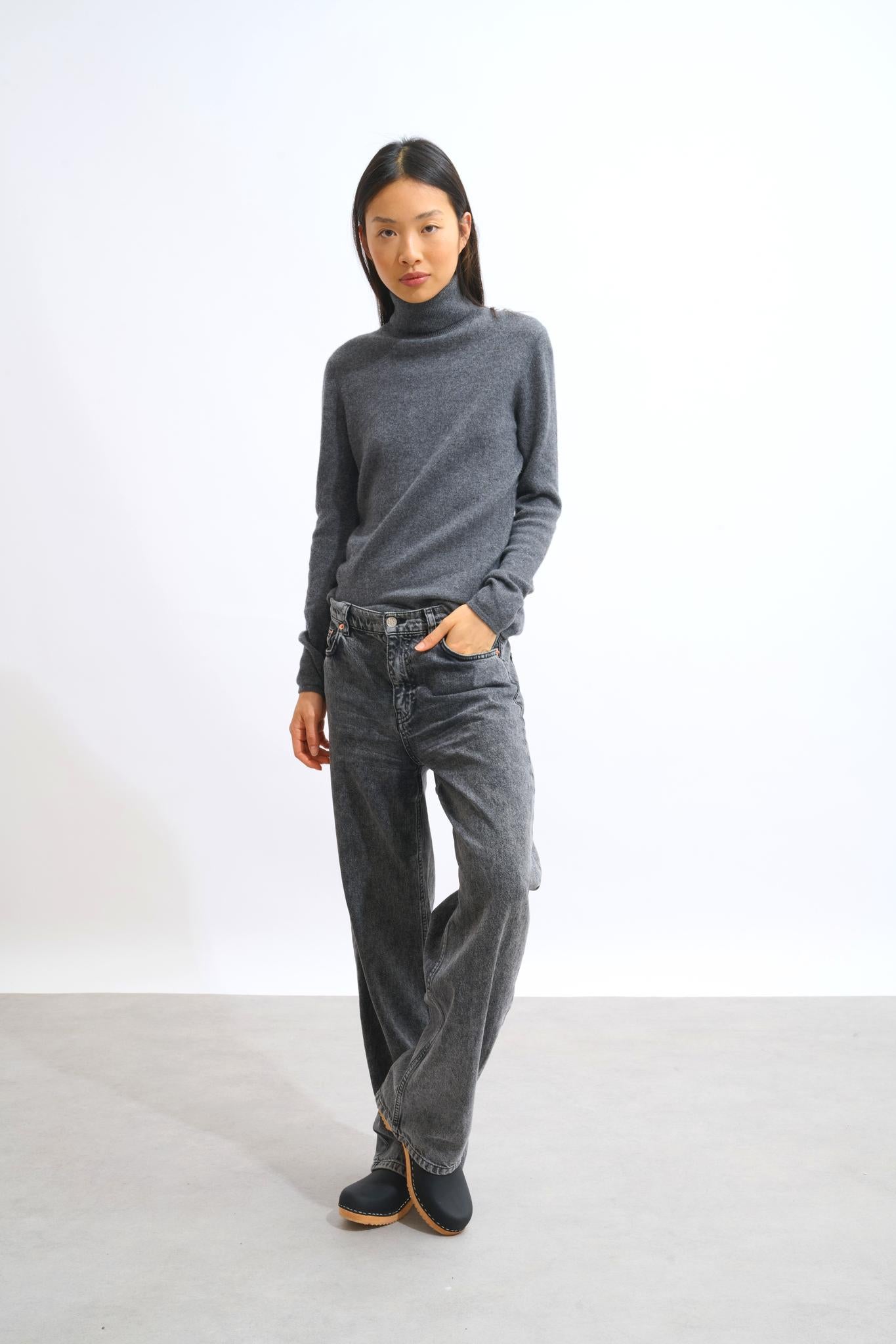 BISE pull col roulé anthracite chiné 100% cachemire – Authentic