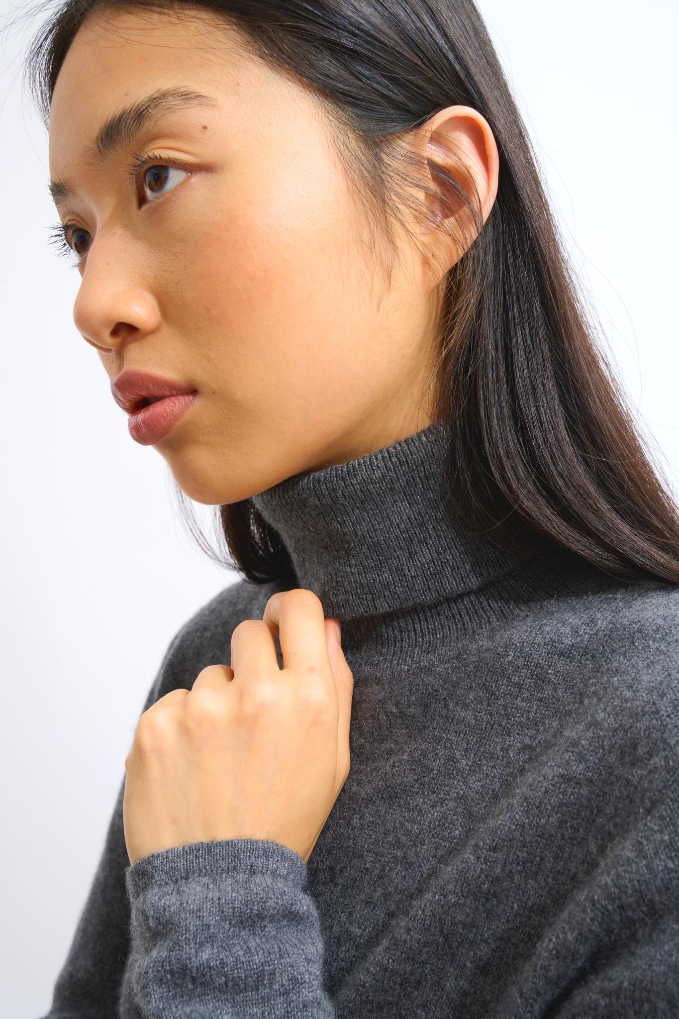 BISE Anthrazit meliert Rollkragenpullover 100% Kaschmir