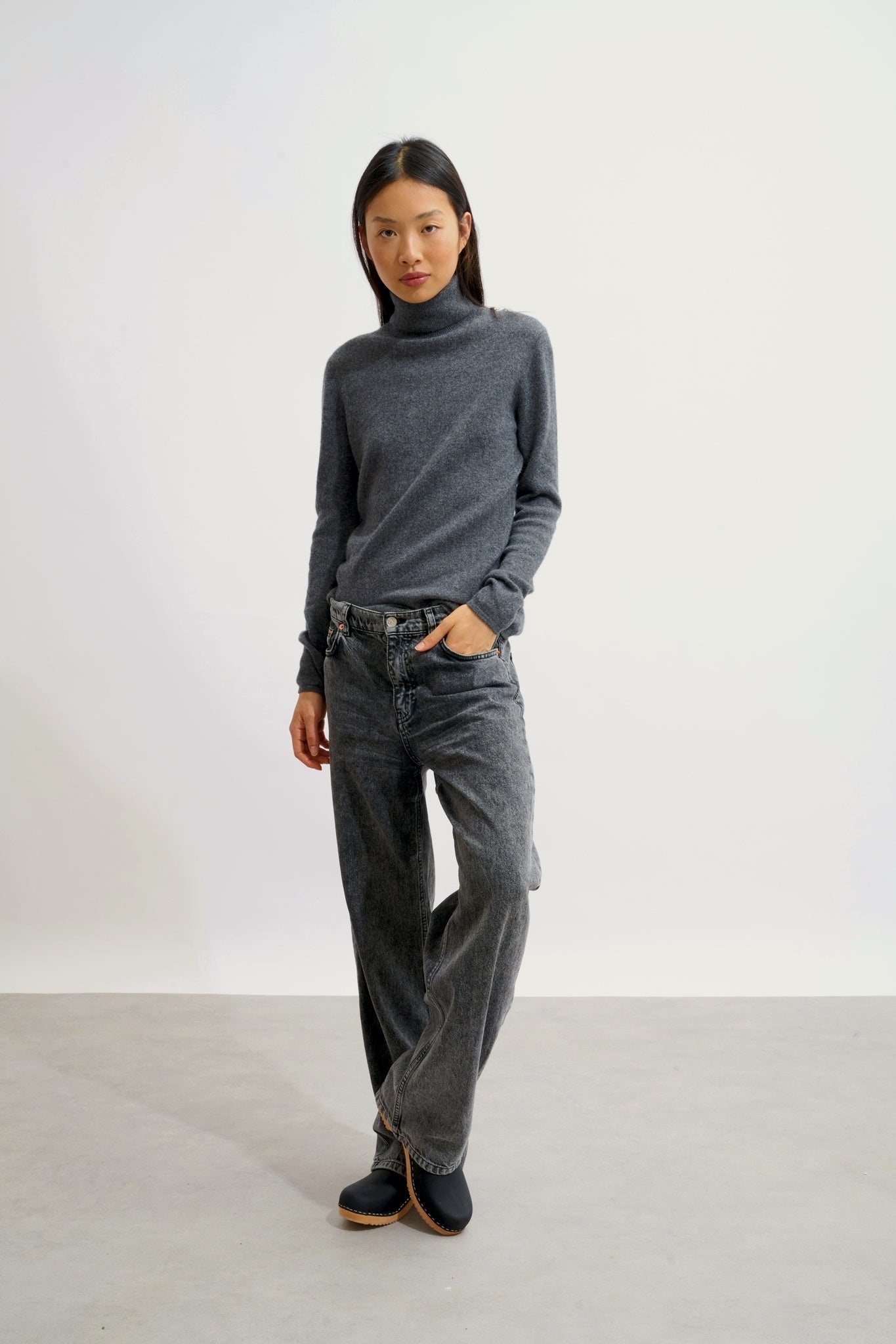 BISE Anthrazit meliert Rollkragenpullover 100% Kaschmir