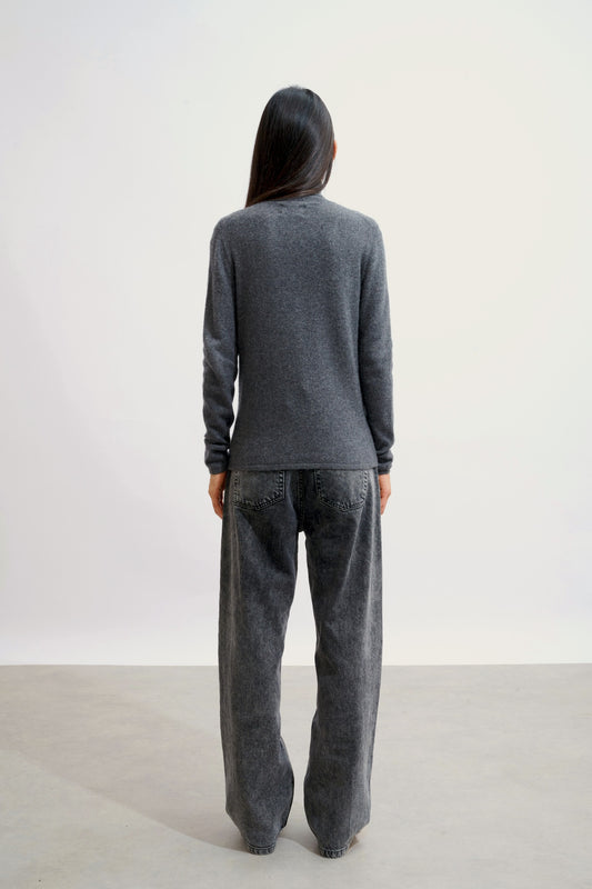 BISE Anthrazit meliert Rollkragenpullover 100% Kaschmir