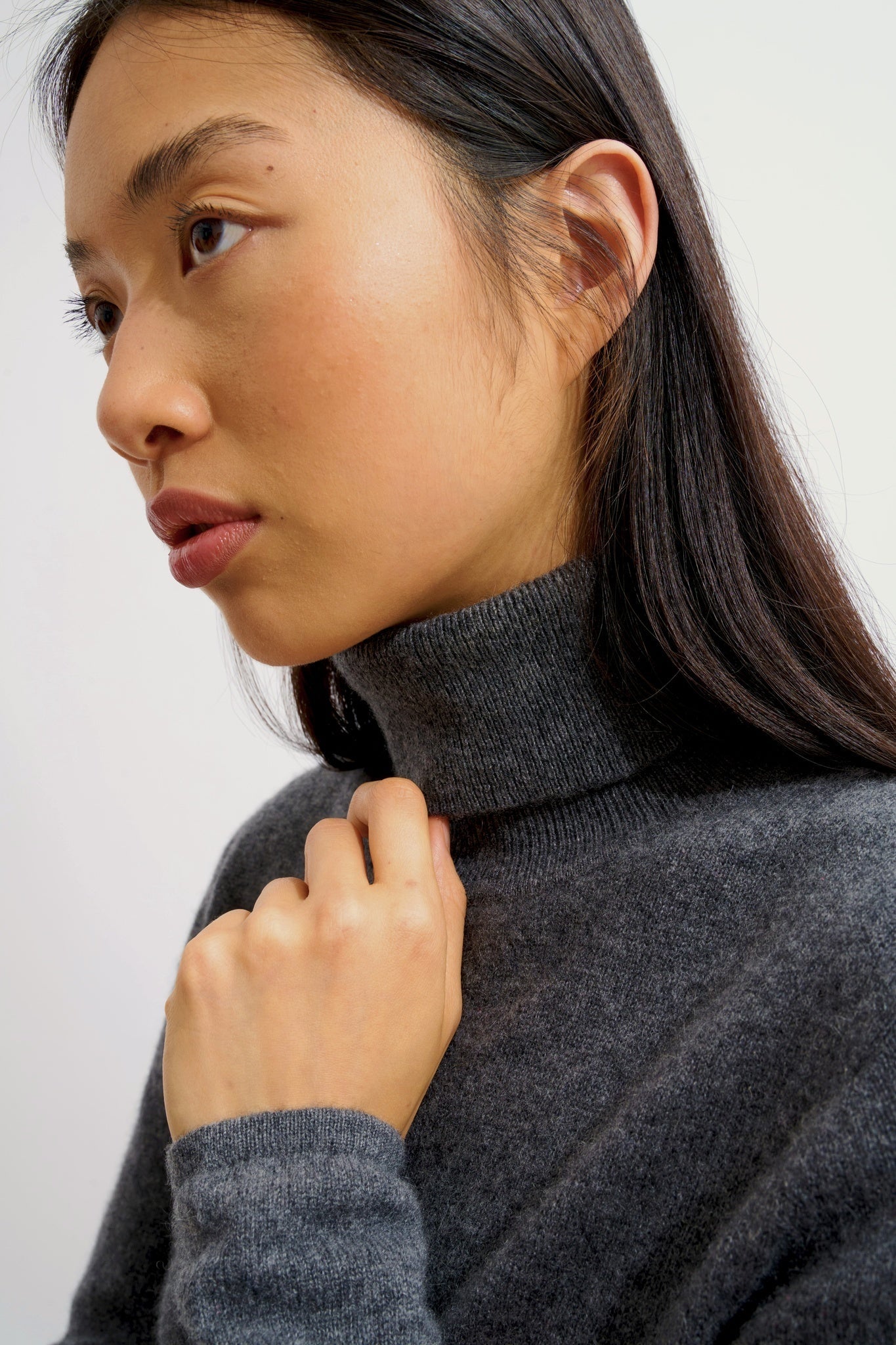 BISE Anthrazit meliert Rollkragenpullover 100% Kaschmir