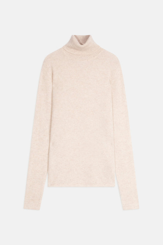 bise pull col roulé beige chiné 100% cachemire