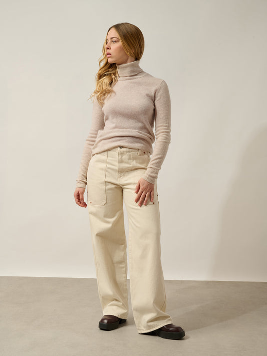 BISE pull col roulé beige chiné 100% cachemire