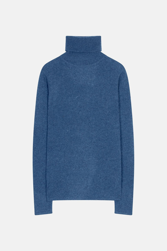 BISE Rollkragenpullover in Denimblau aus 100% Kaschmir