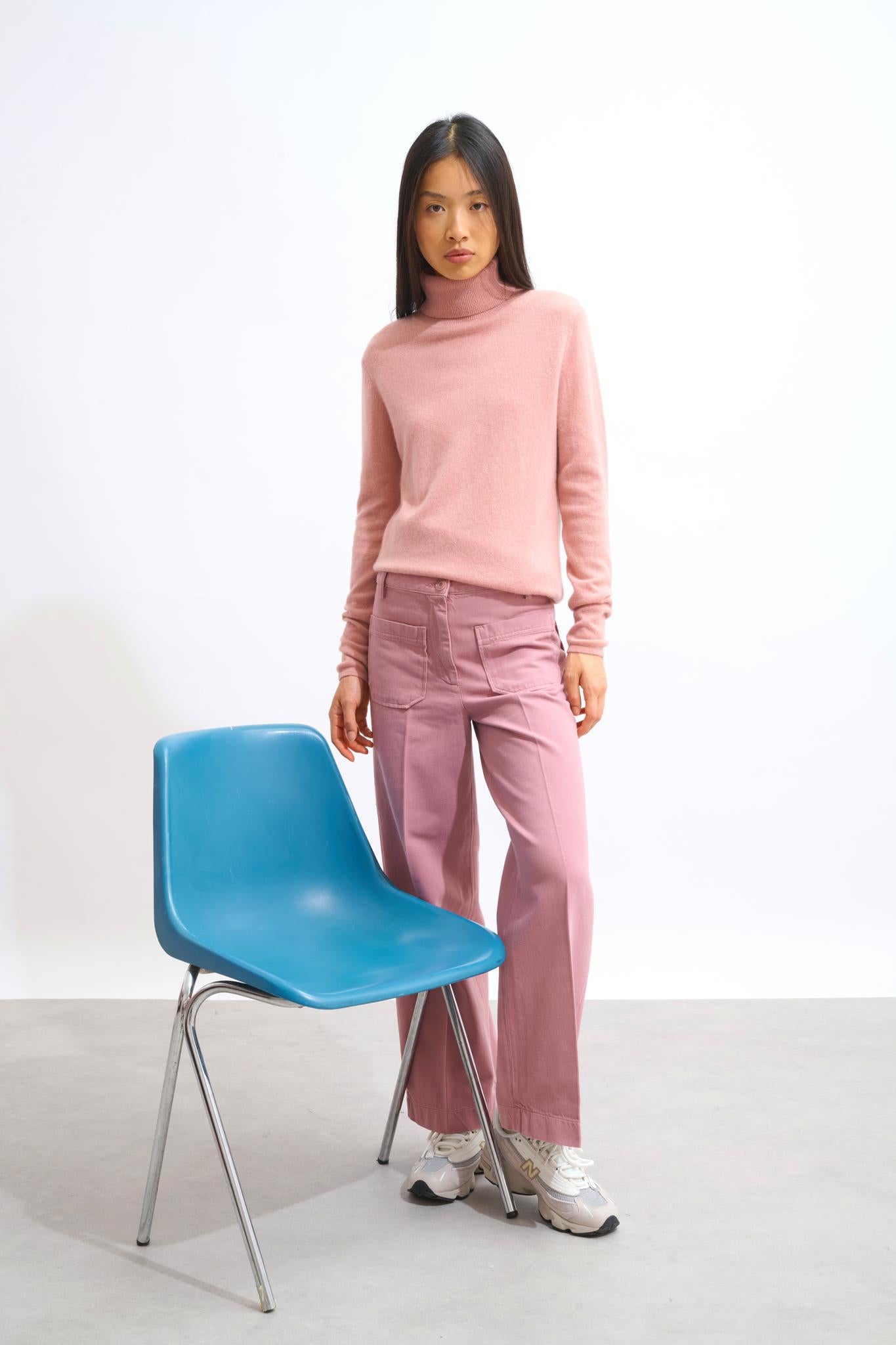 BISE pull col roulé bois de rose 100% cachemire