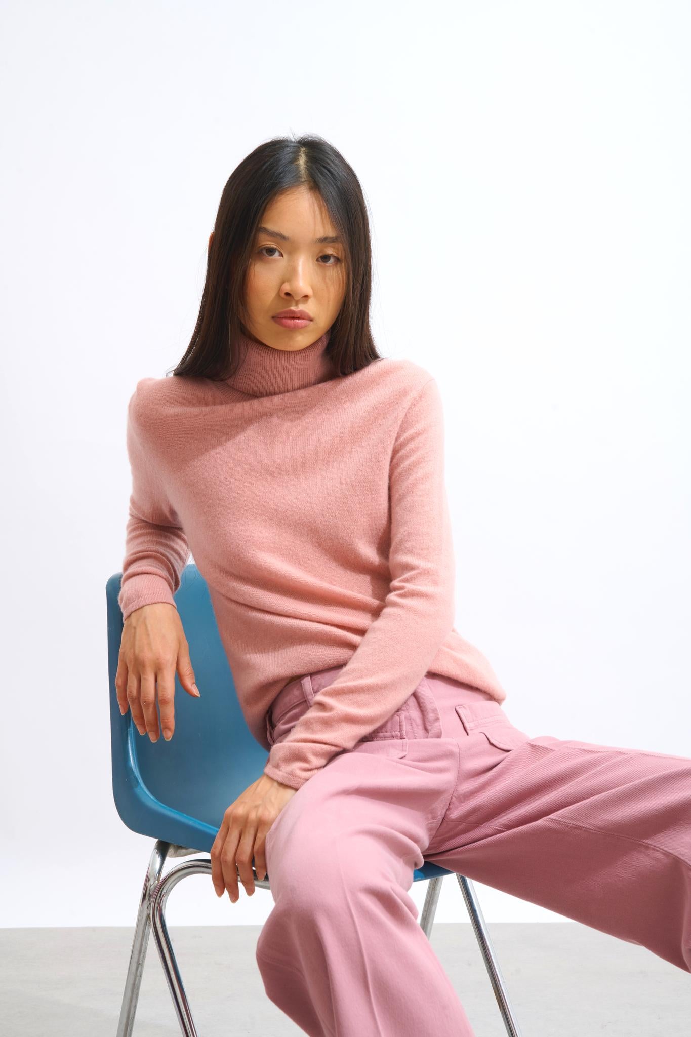 BISE pull col roulé bois de rose 100% cachemire