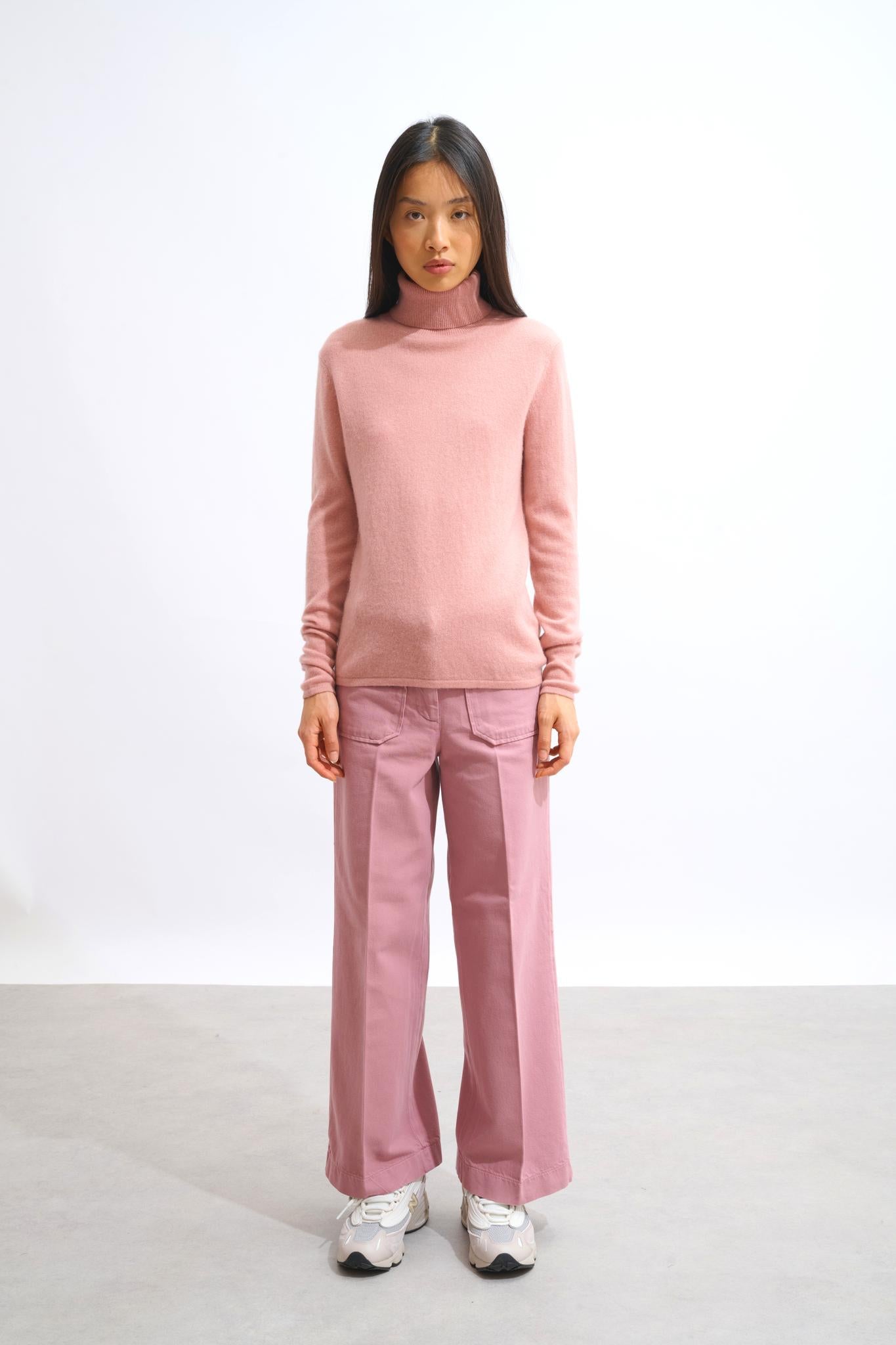 BISE pull col roulé bois de rose 100% cachemire