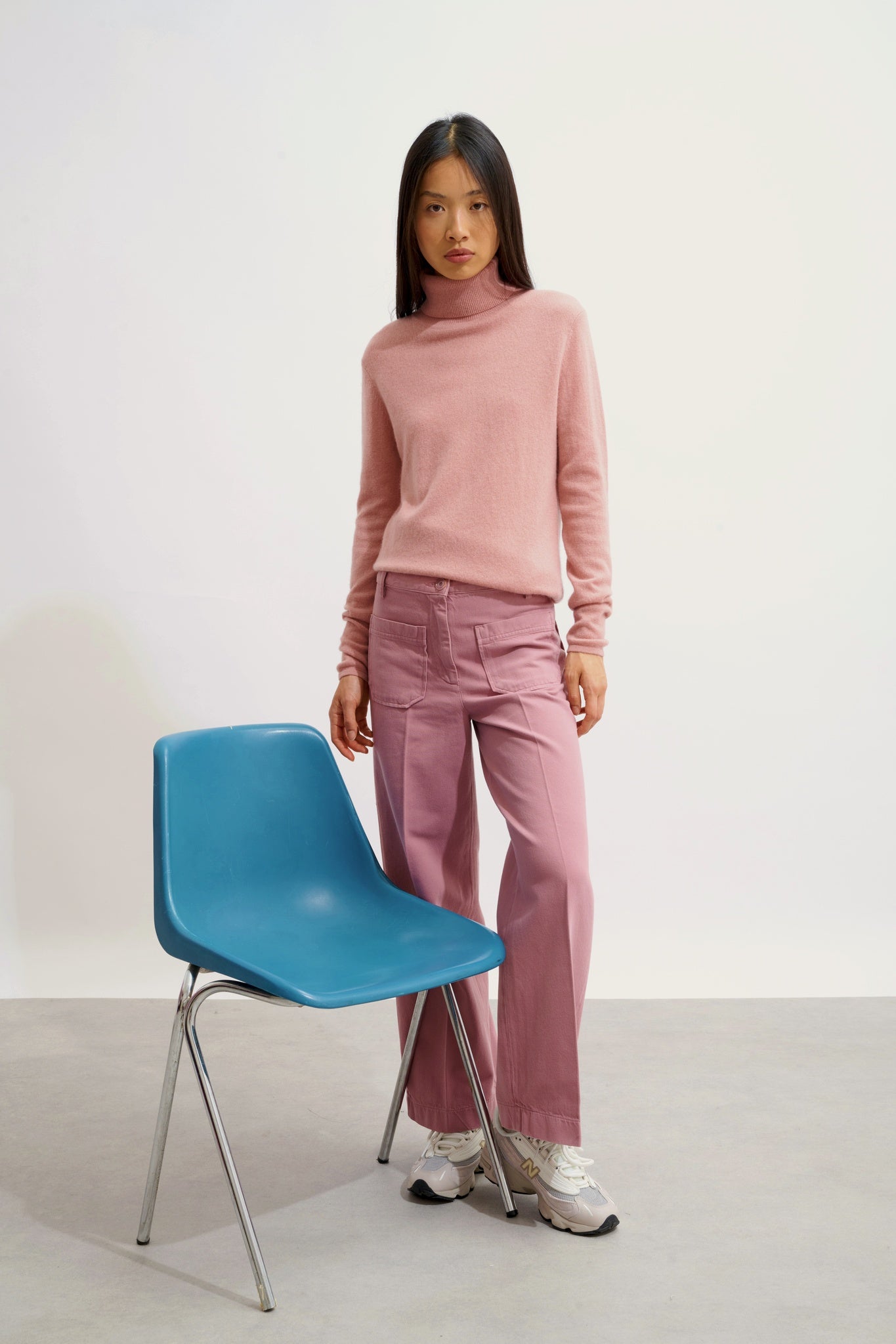 BISE pull col roulé bois de rose 100% cachemire