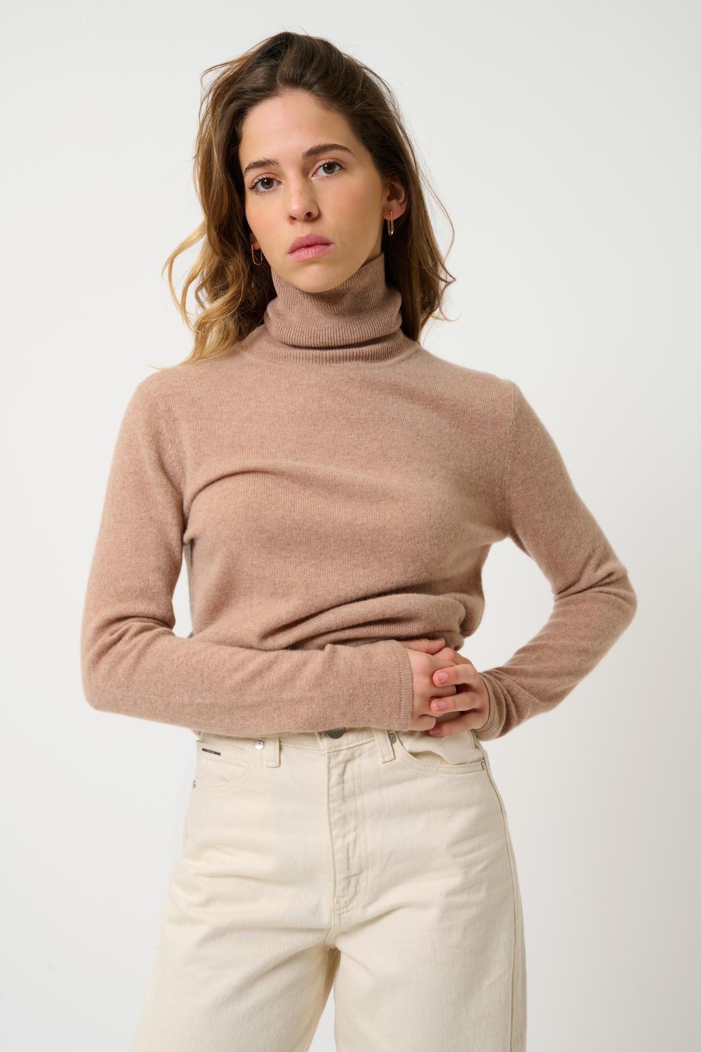 BISE Kamelmelierter Rollkragenpullover 100% Kaschmir