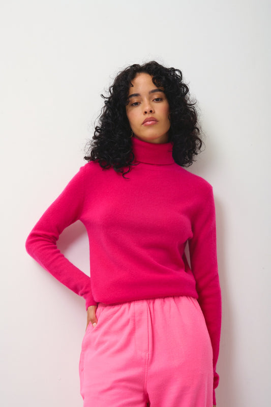 BISE Fuchsia Rollkragenpullover 100% Kaschmir