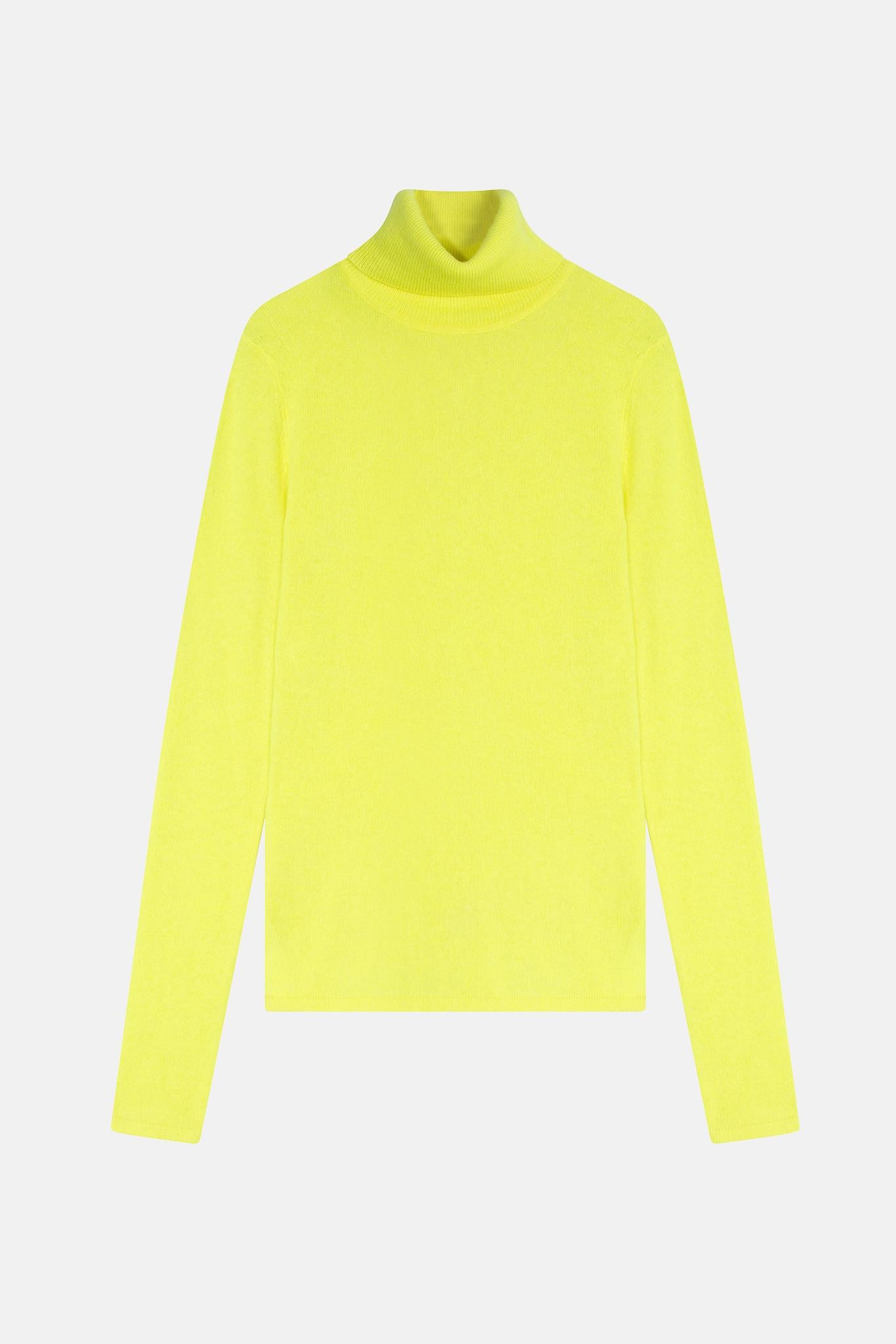 BISE pull col roulé jaune fluo 100% cachemire