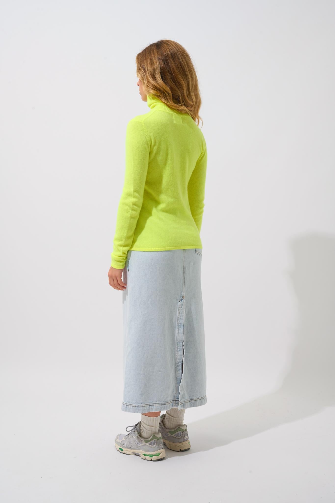 BISE pull col roulé jaune fluo 100% cachemire