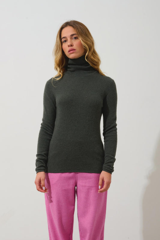 BISE Rollkragenpullover khaki meliert 100% Kaschmir