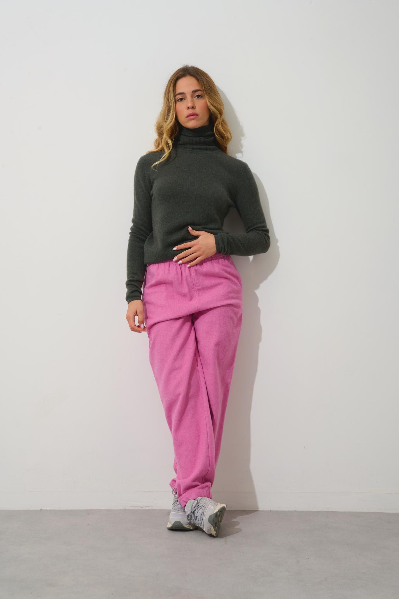 BISE pull col roulé kaki chiné 100% cachemire