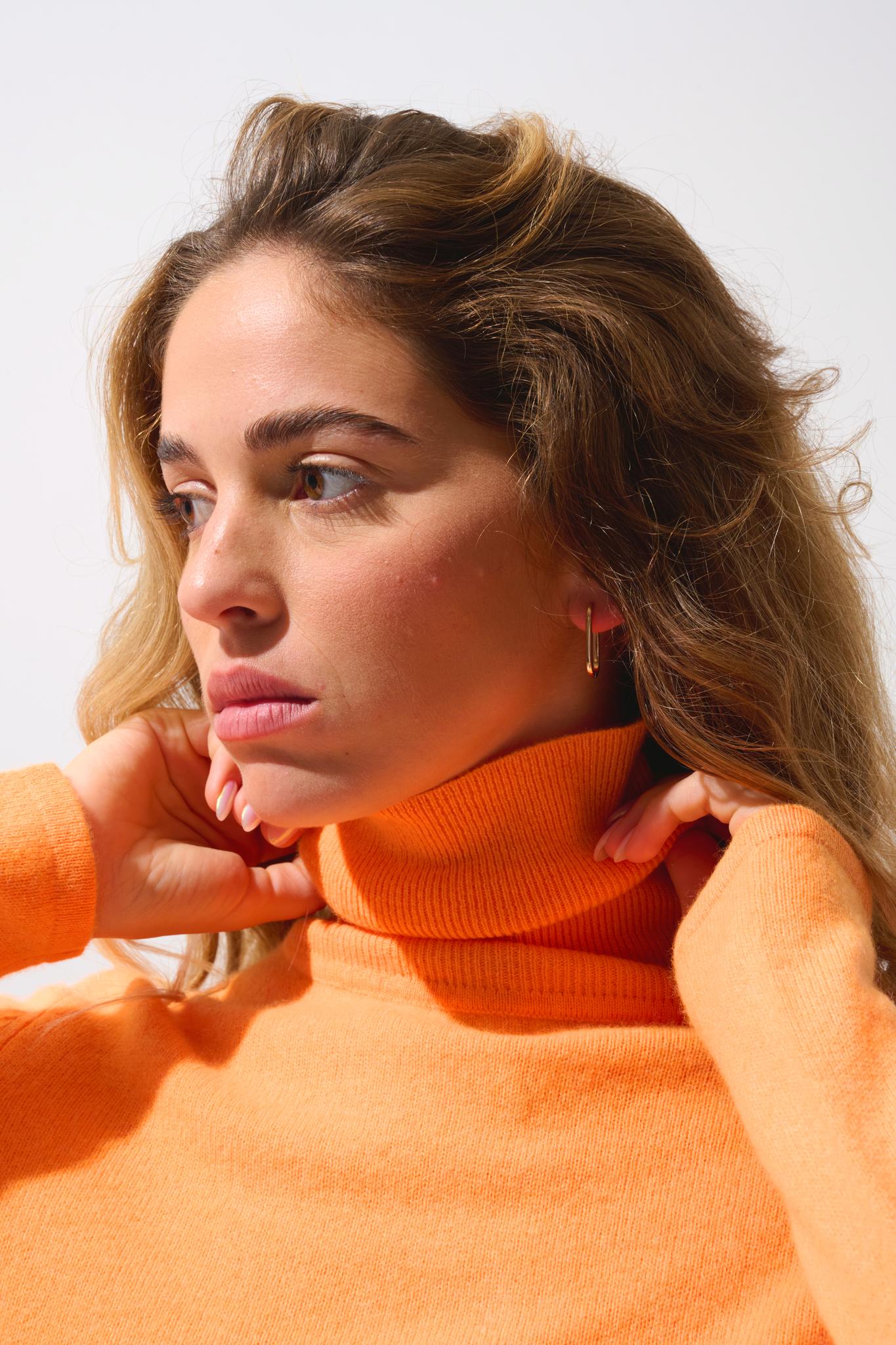 BISE Rollkragenpullover mandarine fluo 100% Kaschmir