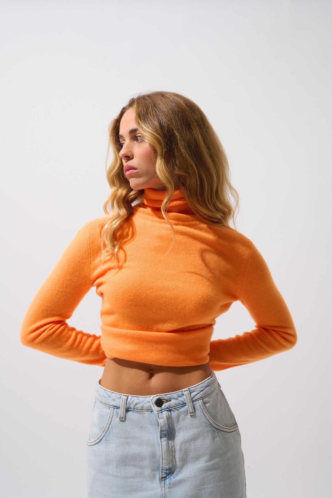 BISE Rollkragenpullover mandarine fluo 100% Kaschmir