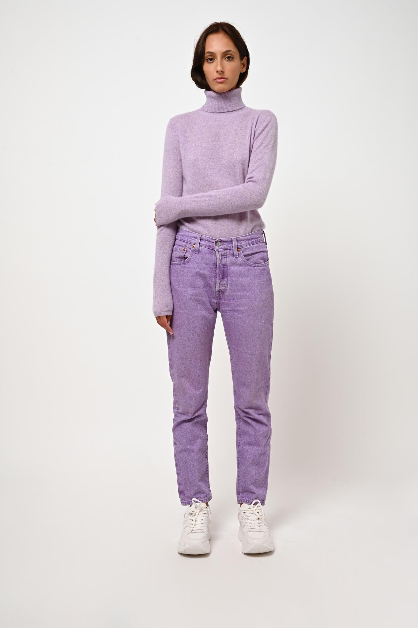 BISE melierter malvenfarbener Rollkragenpullover 100% Kaschmir