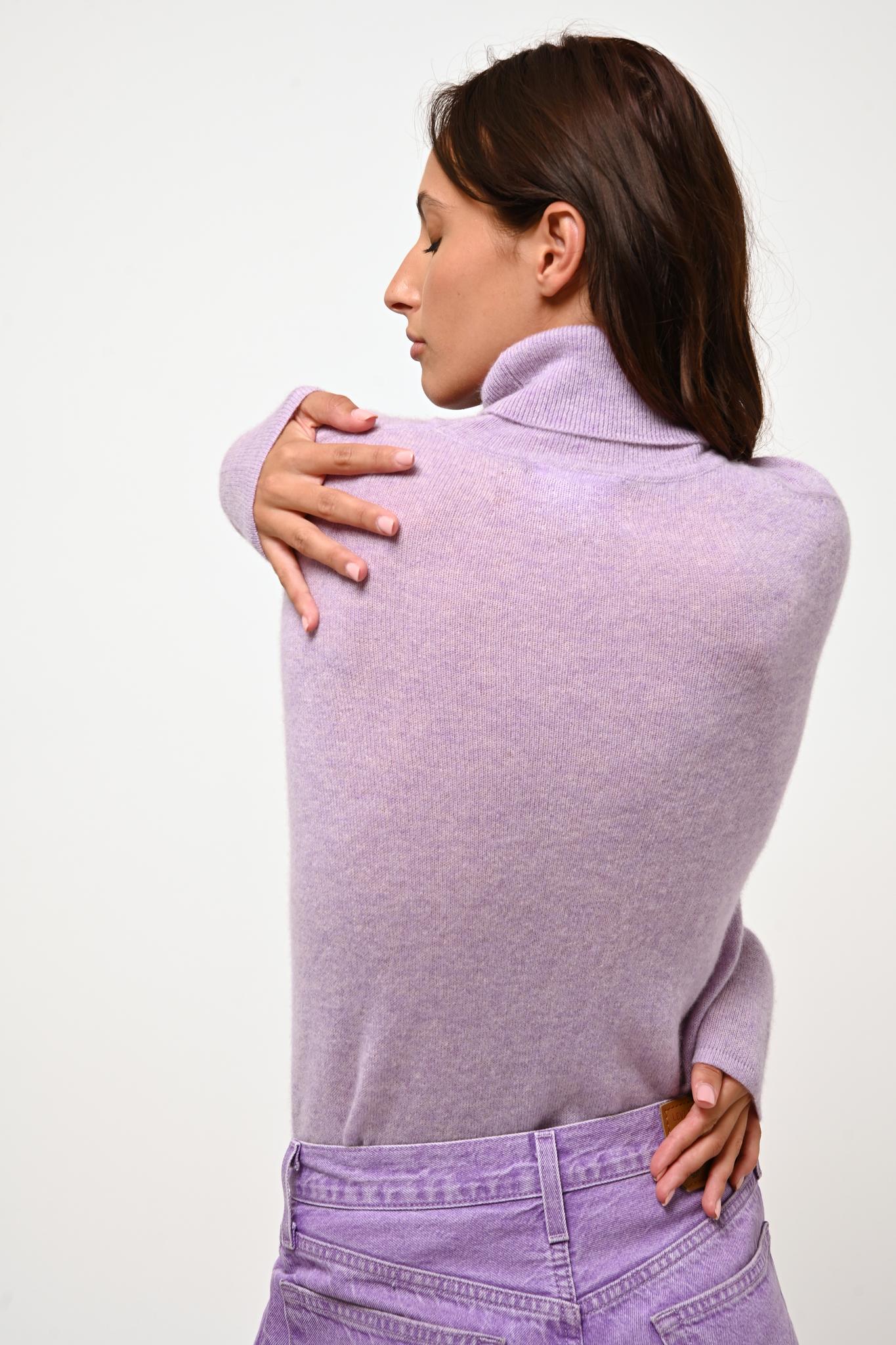 BISE melierter malvenfarbener Rollkragenpullover 100% Kaschmir