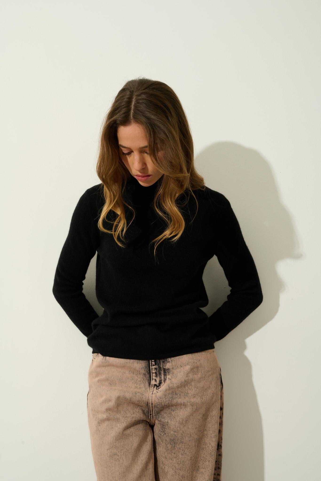 BISE Rollkragenpullover schwarz 100% Kaschmir