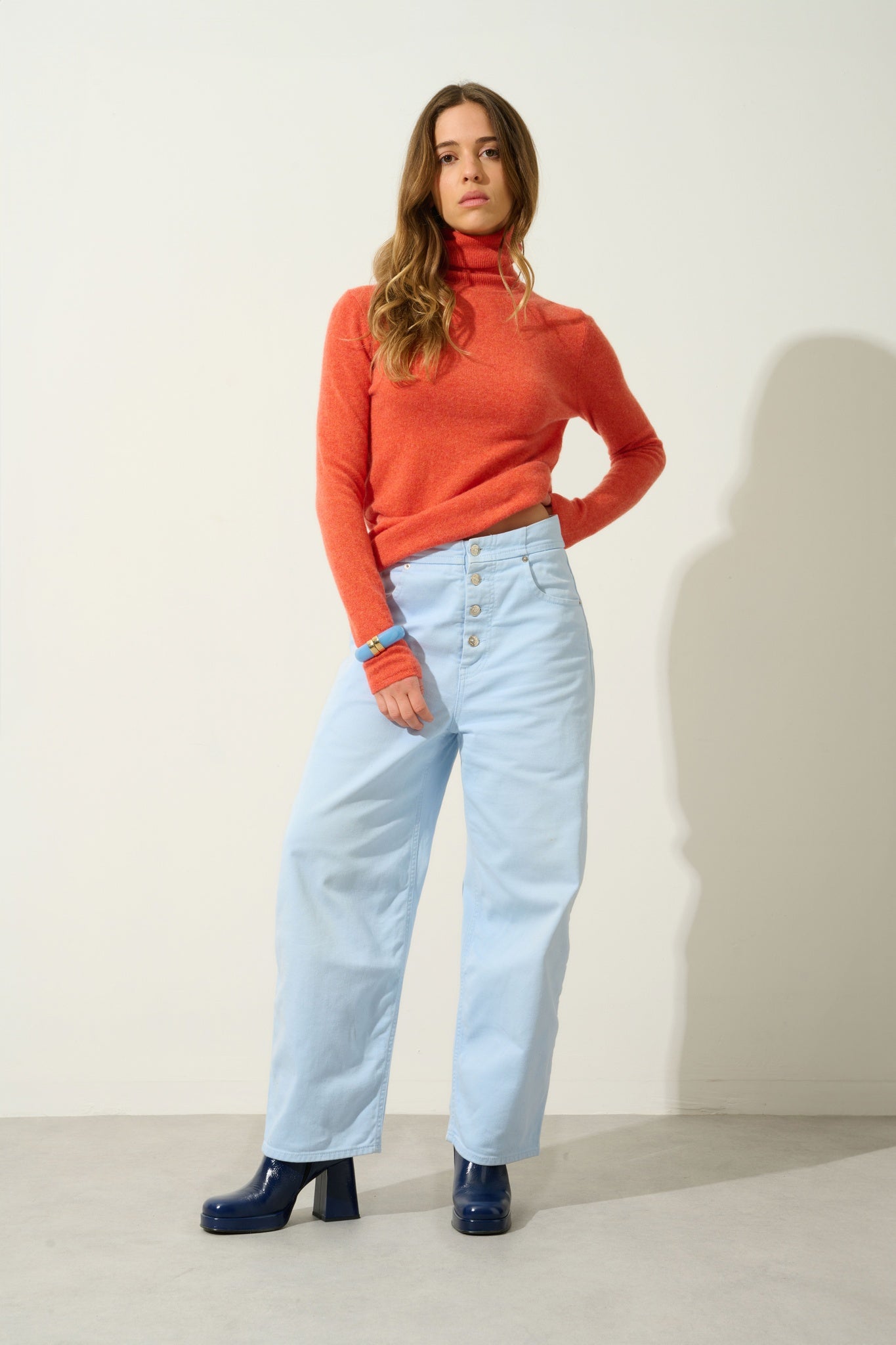 BISE pull col roulé orange chiné 100% cachemire