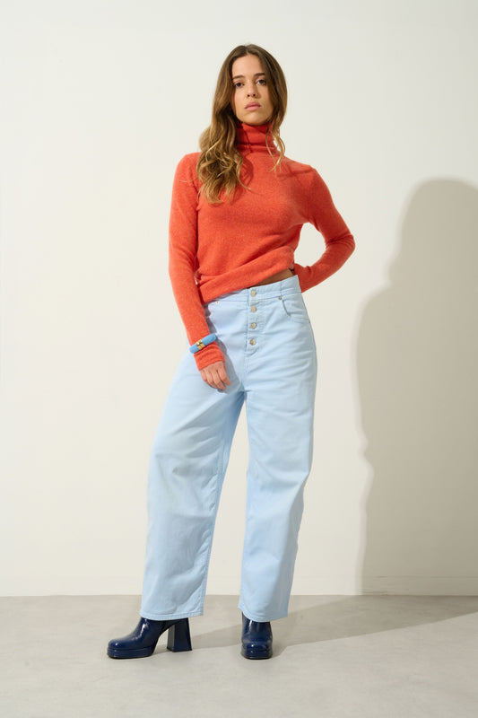 BISE pull col roulé orange chiné 100% cachemire