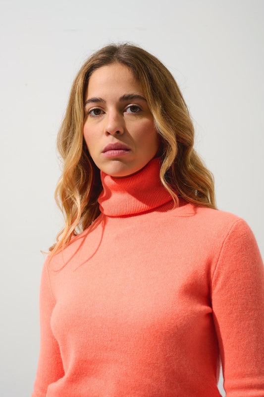 BISE Rollkragenpullover in fluoreszierendem Orange aus 100% Kaschmir