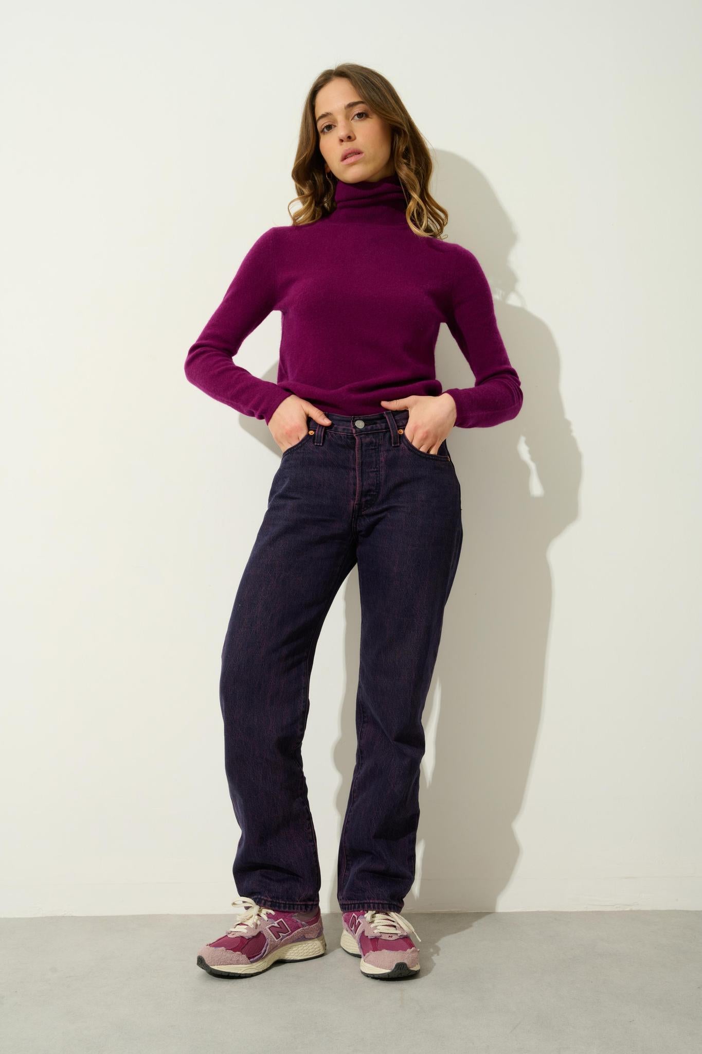 BISE Rollkragenpullover Pflaume 100% Kaschmir