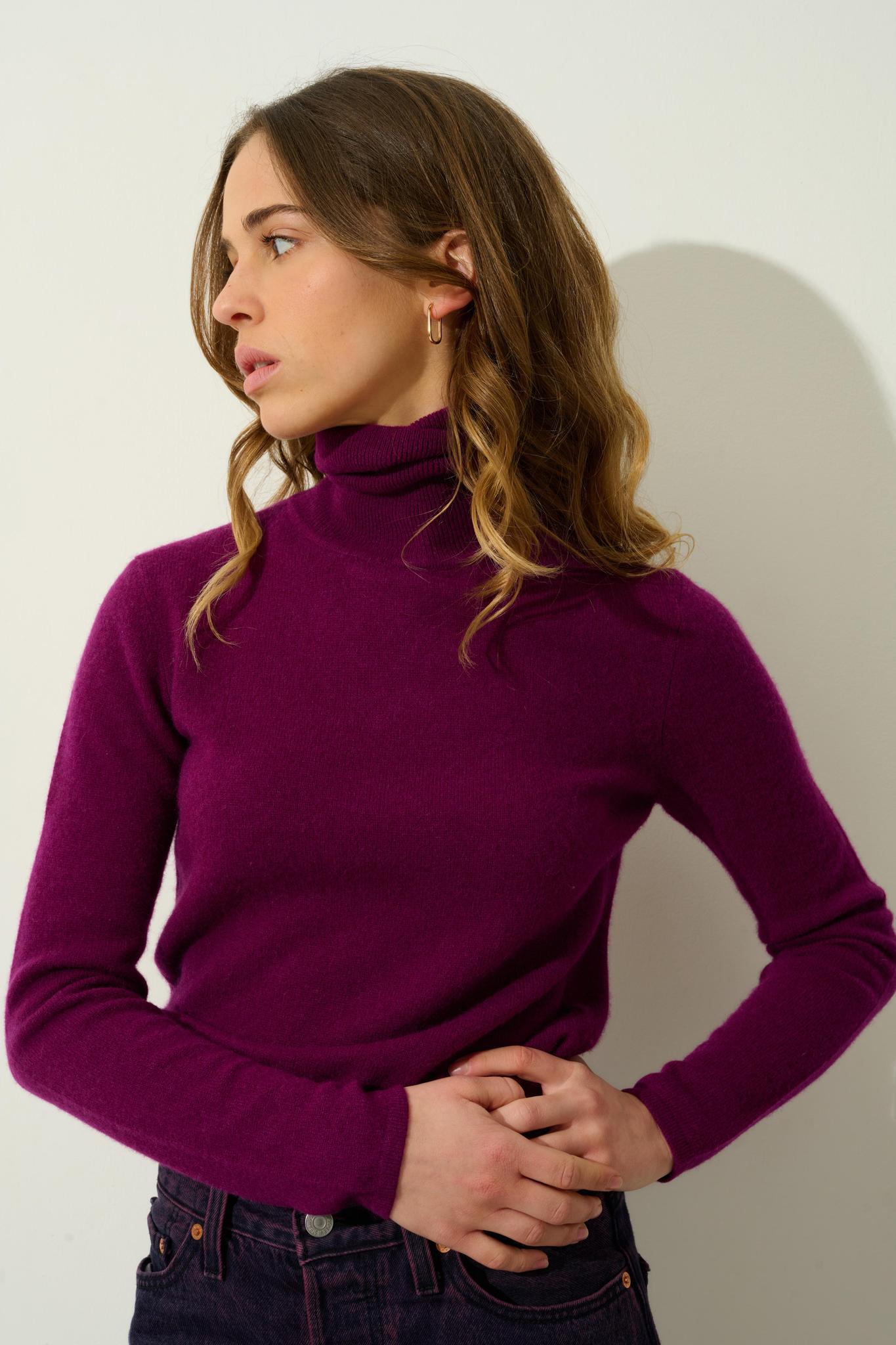 BISE Rollkragenpullover Pflaume 100% Kaschmir