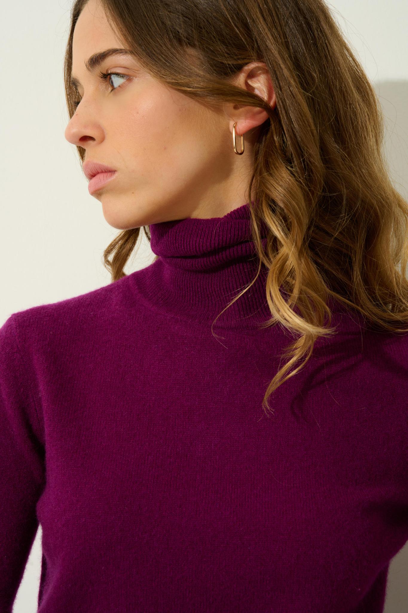 BISE Rollkragenpullover Pflaume 100% Kaschmir