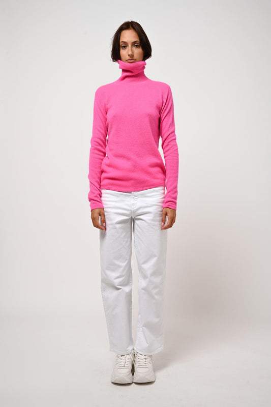 BISE neon pink turtleneck sweater 100% cashmere