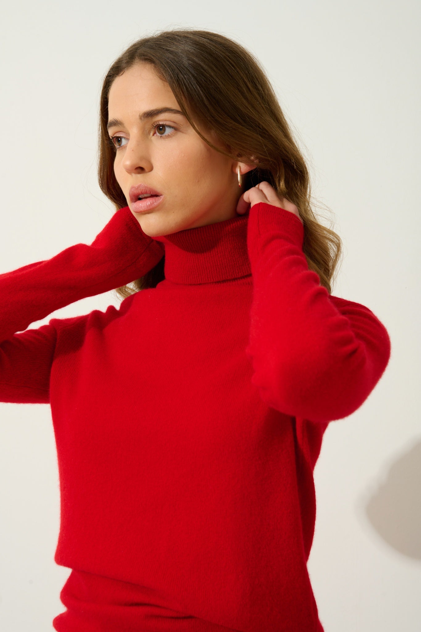 BISE pull col roulé rouge 100% cachemire