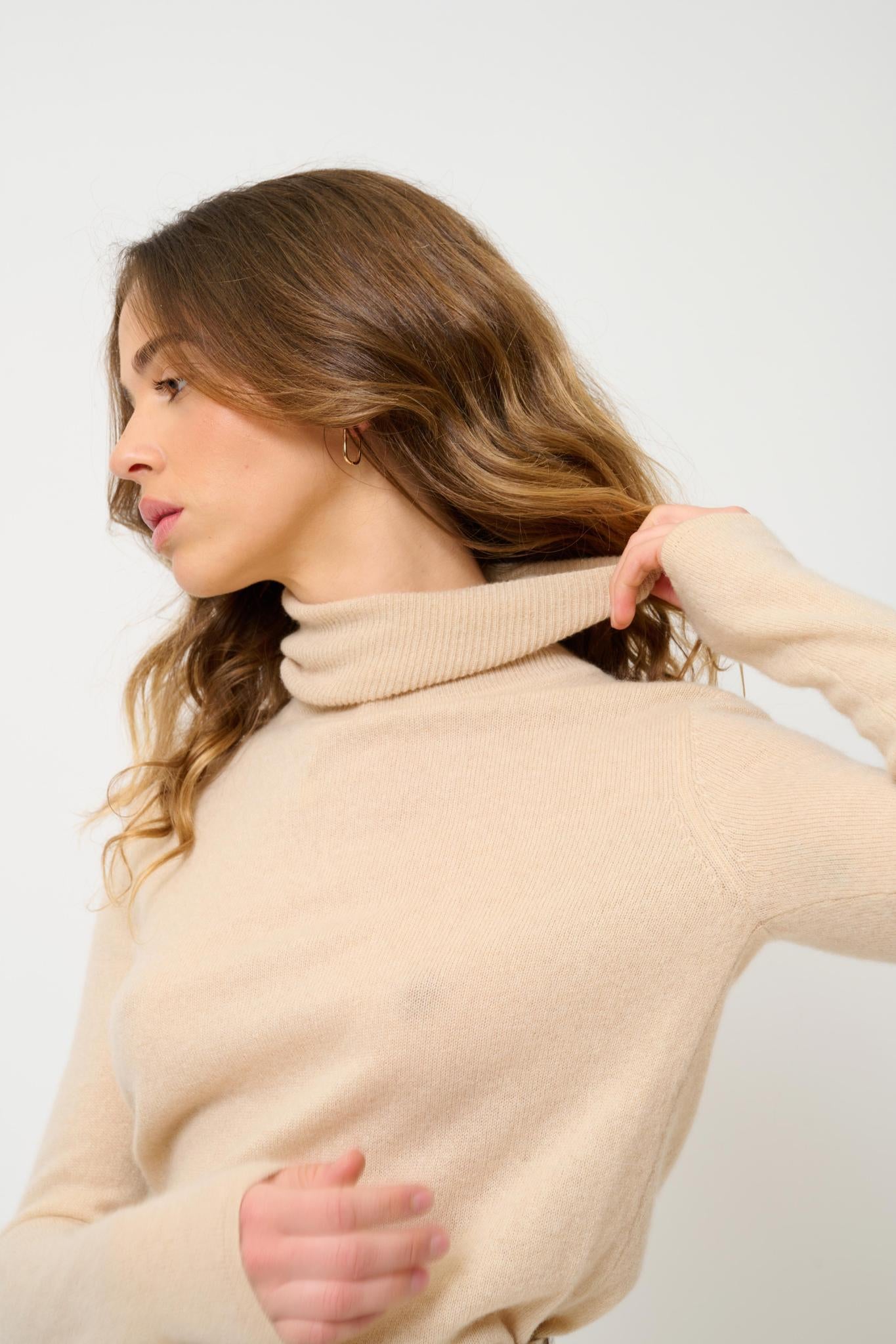 BISE Rollkragenpullover sandfarben 100% Kaschmir