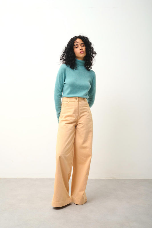 BISE mottled green turtleneck sweater 100% cashmere