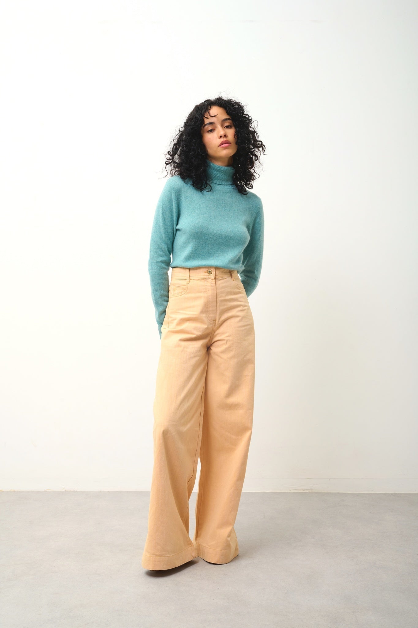 BISE melierter grüner Rollkragenpullover 100% Kaschmir