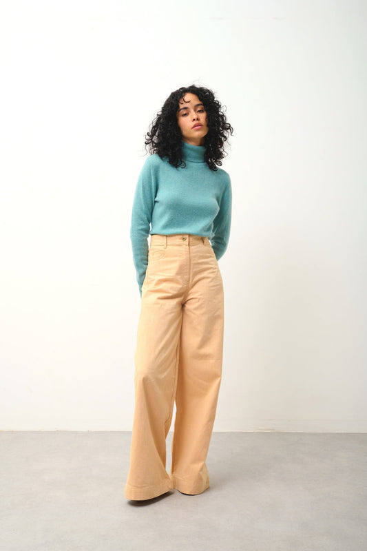 BISE mottled green turtleneck sweater 100% cashmere