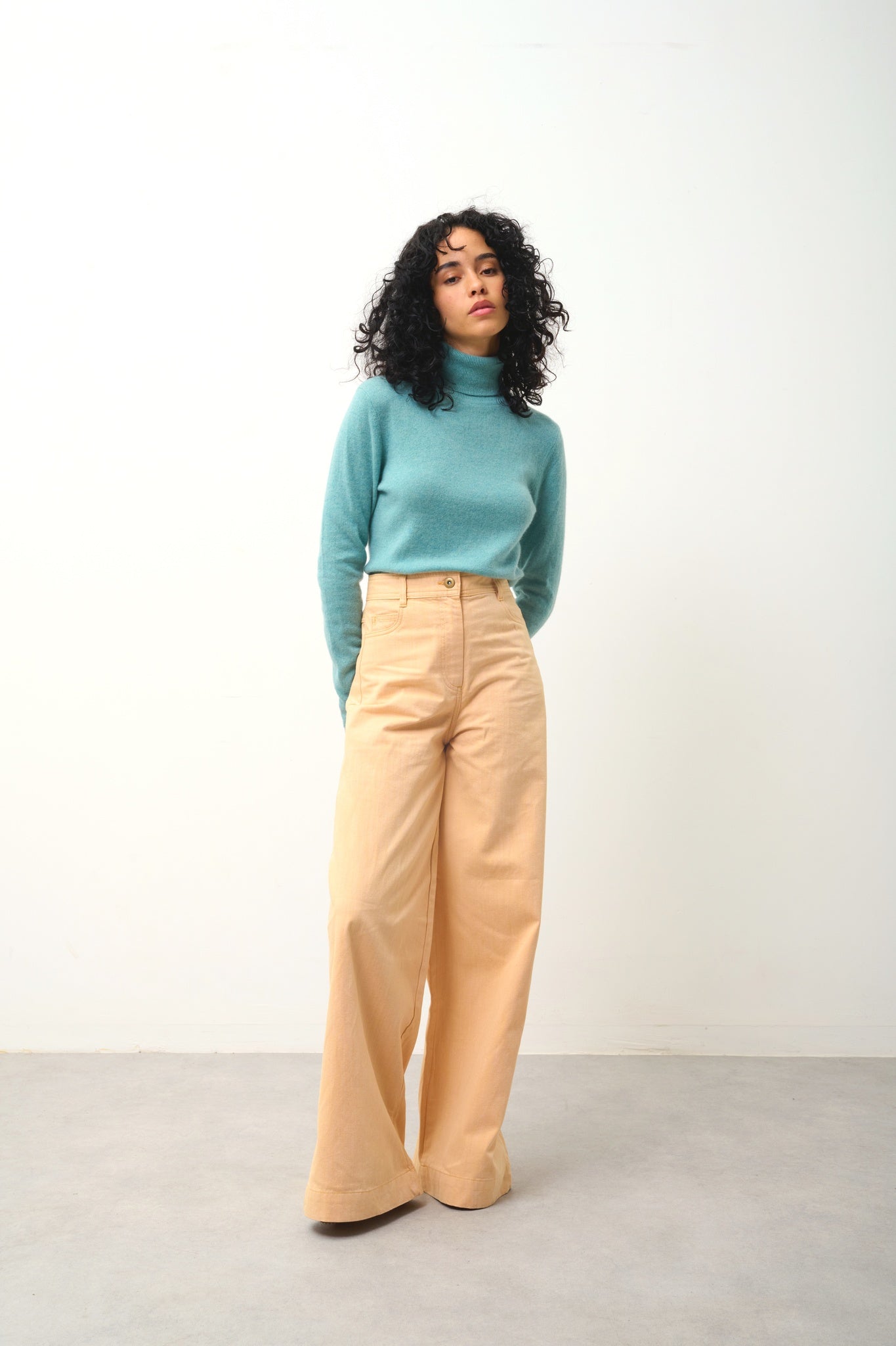 BISE melierter grüner Rollkragenpullover 100% Kaschmir